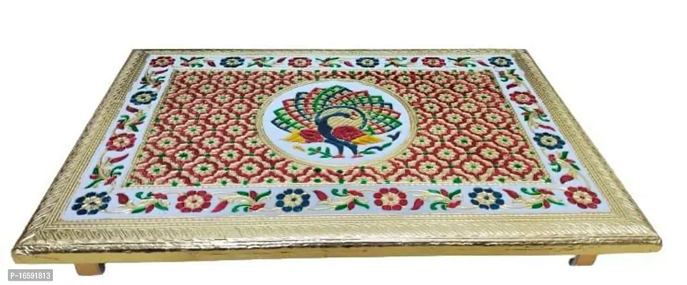Multi Colour Handicraft Wooden Patla For Puja 12/18 Inch