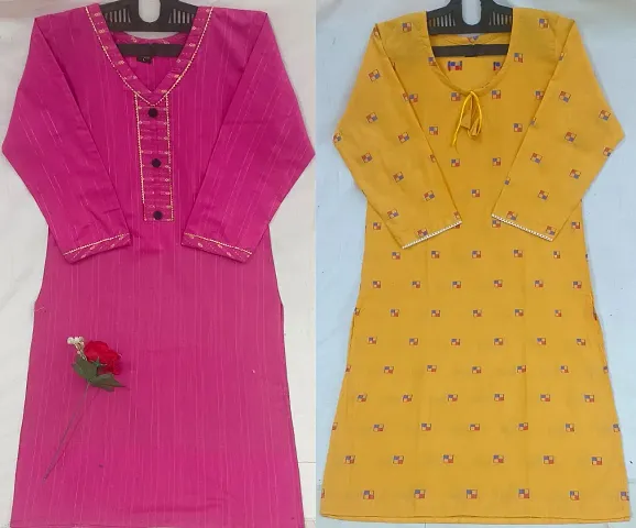 Stylish Cotton Blend Self Pattern A-Line Kurtis - Pack Of 2