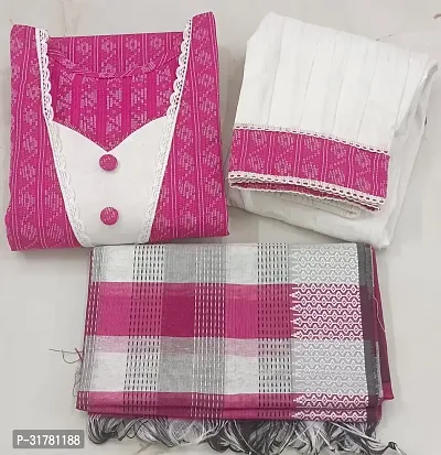 Stylish Pink Cotton Blend Kurta With Bottom And Dupatta Set For Women