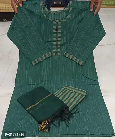 Stylish Green Cotton Blend Kurta With Bottom And Dupatta Set For Women-thumb0