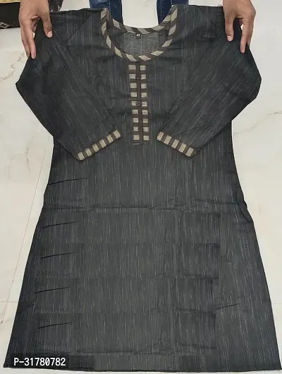 Elegant Black Cotton Blend Self Pattern A-Line Kurta For Women-thumb0