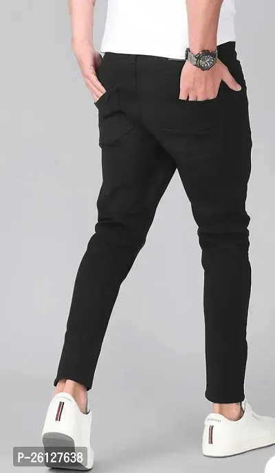 Comfortable Black Cotton Spandex Mid-Rise Jeans For Men-thumb2