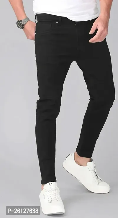 Comfortable Black Cotton Spandex Mid-Rise Jeans For Men
