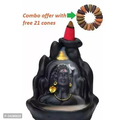 Handcrafted Adiyogi Shiv Decorative Showpiece With 21 Smoke Backflow Incense Cone-thumb0