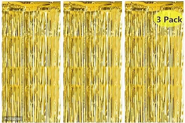 Gold Tinsel Curtain Backdrop Party Decorations, 3 Pieces