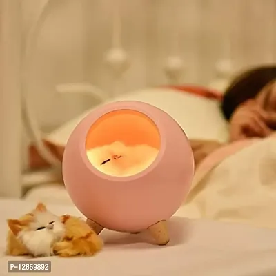 Cute Cat Night Light Bedroom Light USB Charging Sleeping Night Light Little Pet House LED Night Lamp for Christmas Birthday for Kids (Pink)-thumb0