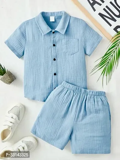 Fabulous Cotton Solid Shirts with Shorts For Boys-thumb0