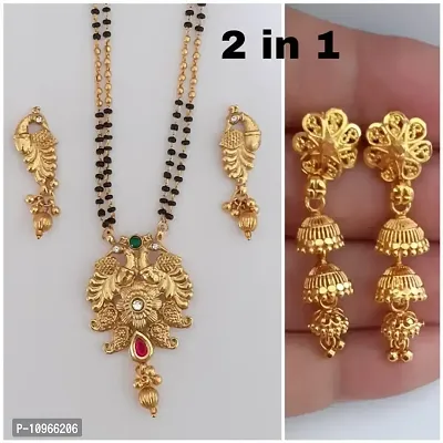 Mangalsutra Set With Beautiful Long Gold Plated Earrings Combo-thumb0