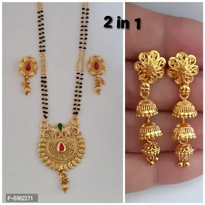 Combo mangalsutra earrins set with beautiful long gold plated earrings-thumb0