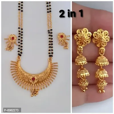 Combo offer mangalsutra set with beautiful long gold plated earrings-thumb0
