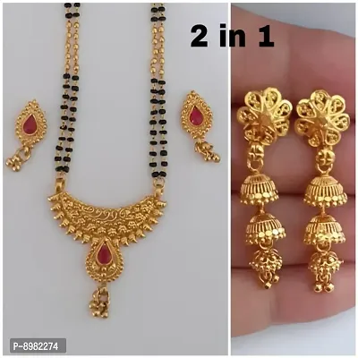 Combo offer mangalsutra set with beautiful long gold plated earrings