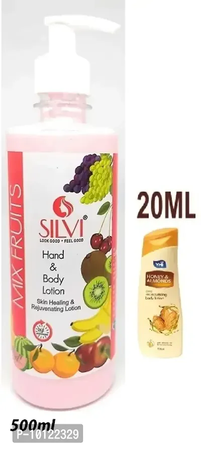 SILVI MIX FRUIT LOTION 500 ML AND 20 ML HONY ALMOND LOTION PACK OF 2