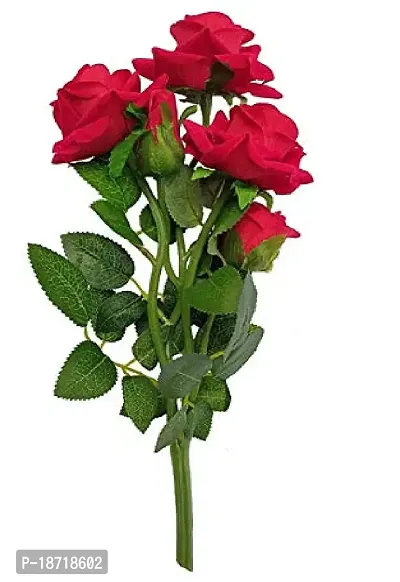 Generic Artificial Rose Flower Bunch (Red, Bunch Of 4 Roses And 1 Bud)(Artificial Flora, 1.00)-thumb2