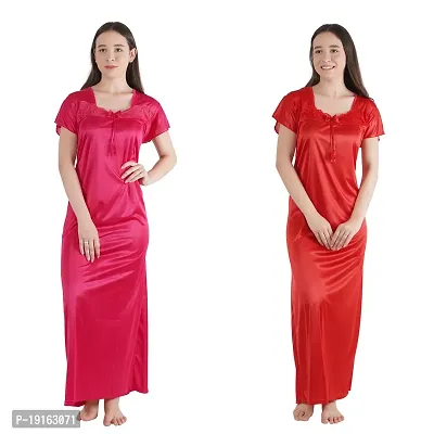 Trendy Satin Half Sleeves Women's Nightdress Nighty Pack of 2-thumb0