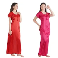 Trendy Satin Half Sleeves Women's Nightdress Nighty Pack of 2-thumb2
