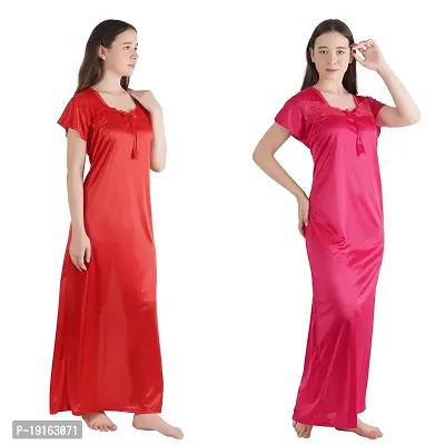 Trendy Satin Half Sleeves Women's Nightdress Nighty Pack of 2-thumb3