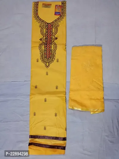 Elegant Yellow Cotton Embroidered Dress Material with Dupatta For Women-thumb0