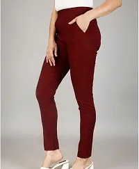 Elegant Brown Cotton Solid Trousers For Women-thumb2