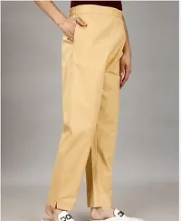 Elegant Beige Cotton Solid Trousers For Women-thumb2