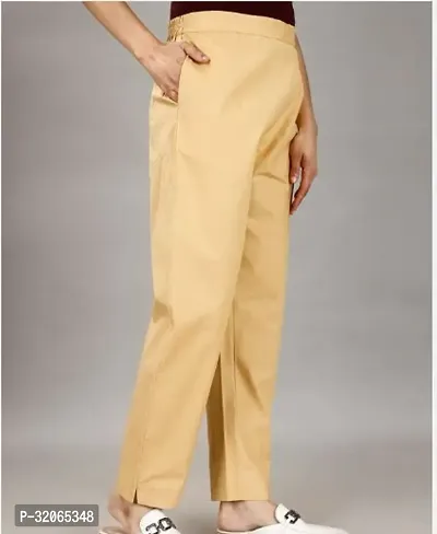 Elegant Beige Cotton Solid Trousers For Women-thumb3