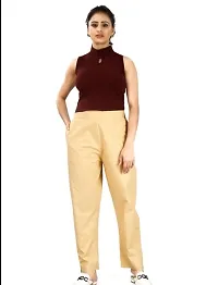 Elegant Beige Cotton Solid Trousers For Women-thumb1