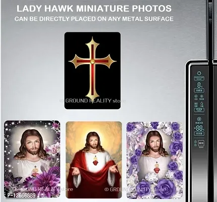 LADY HAWK Jesus Holy Cross Miniature Painting with magnetic backing. A Divine Gift for The Lord's Blessing. Directly sticks to any Metal Surface. Size 10x7cms Jesus Photo Frame Model Series - (G142)-thumb5