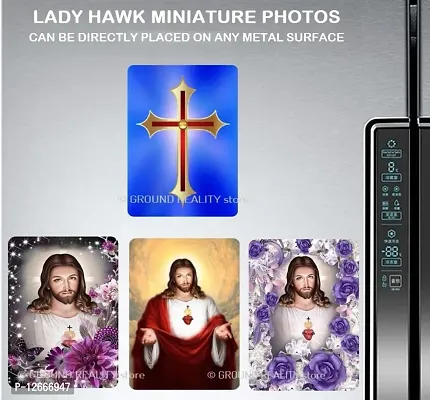 LADY HAWK Jesus Holy Cross Miniature Painting with magnetic backing. A Divine Gift for The Lord's Blessing. Directly sticks to any Metal Surface. Size 10x7cms Jesus Photo Frame Model Series - (G133)-thumb5