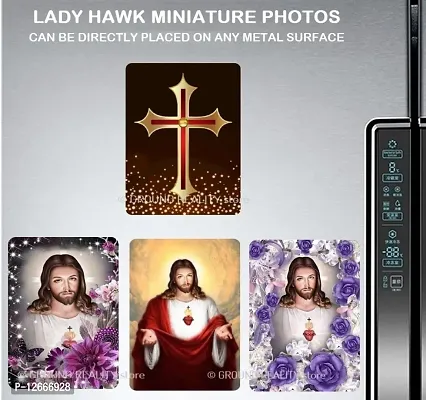 LADY HAWK Jesus Holy Cross Miniature Painting with magnetic backing. A Divine Gift for The Lord's Blessing. Directly sticks to any Metal Surface. Size 10x7cms Jesus Photo Frame Model Series - (G144)-thumb5