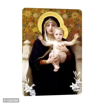 LADY HAWK Mother Mary Photo Statue Miniature Painting with magnetic backing. A Divine Gift for The Mother's Blessing. Sticks to any Metal Surface. Size 10x7cms Mother Mary Photo Frame Version (G376)