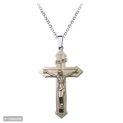 Morvi Dual Tone Jesus Criss Cross Design Locket Pendant Necklace for Men  Women