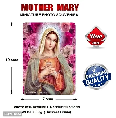 LADY HAWK Mother Mary Photo Statue Miniature Painting with magnetic backing. A Divine Gift for The Mother's Blessing. Sticks to any Metal Surface. Size 10x7cms Mother Mary Photo Frame Version (G119)-thumb3