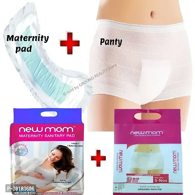 (4+6 Pregnancy Kit) 4 New Mom Maternity Pads Heavy Flow (850ml) + 6 Medium Size New Mom Pad Fixator Panty Washable and Reusable for Hip Size 78-88cm. Full Day or Overnight Protection-thumb2