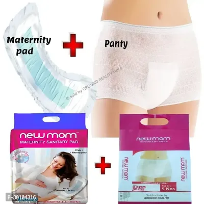 (4+6 Pregnancy Kit) 4 New Mom Maternity Pads Heavy Flow (850ml) + 6 Large Size New Mom Pad Fixator Panty Washable and Reusable for Hip Size 89-100cm. Full Day or Overnight Protection-thumb2