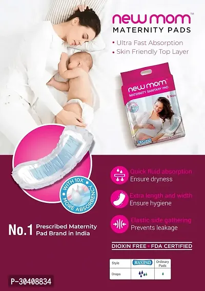 (Pregnancy Kit - Set of 10) 9 New Mom Maternity Pads Maxi (850ml) + 1 Pad Fixator Panty for Women. Long Lasting Protection. Premium NewMom Maternity Pads and Pad Fixator-thumb2