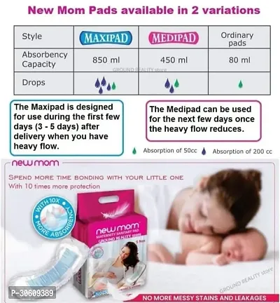 Combo Value Pack. 8 Maxi New Mom Maternity Pads (850ml) + 5 Medi Pads (450ml) + 2 XL Pad Fixator Panty for Women. Long Lasting Protection- Full Day or Night. Newmom Pregnancy Kit-thumb3