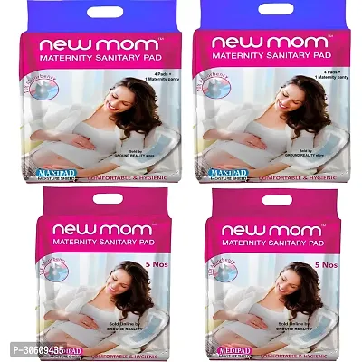 Combo Value Pack. 8 Maxi New Mom Maternity Pads (850ml) + 10 Medi Pads (450ml) + 2 XL Pad Fixator Panty for Women. Long Lasting Full Day or Night Protection. Newmom Pregnancy Kit-thumb0