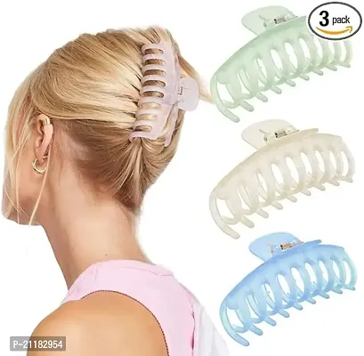 Truvic Korean Style Large Plastic Transparent Multicolor Matte Hair Claw Clips Long Jaw Clutches Hair Accessories for Women and Girls (3 Pcs)