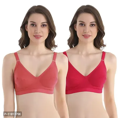 POOJARAGENEE Pooja Ragenee D Cup Pure Cotton Bra for Womens (BQ2094_CRL_RD_32D) Coral-Red