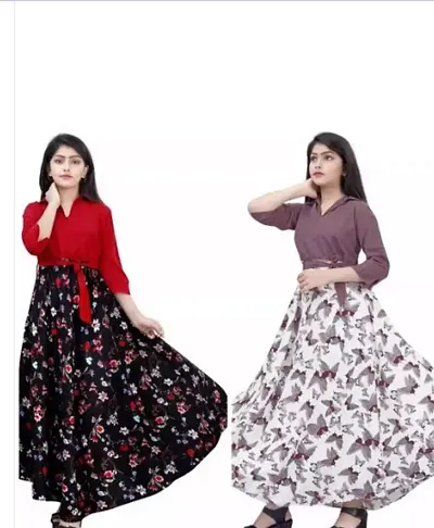 Elegant Crepe Dresses For Girls- Pack Of 2