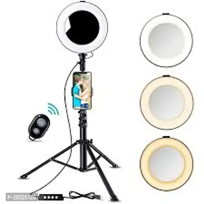 10 inch Ring Light with 7 Feet Tripod Stand for Phone 1.5M Collar mic | Camera | 3 Color Modes Light Makeup Vlogging (10inch mic)-thumb0