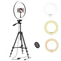 10 inch Ring Light with 7 Feet Tripod Stand for Phone 1.5M Collar mic | Camera | 3 Color Modes Light Makeup Vlogging (10inch mic)-thumb1