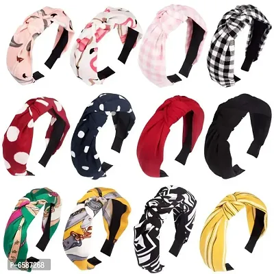 Womens Korean Style Solid Fabric Knot Plastic Hairband for Women (Multicolor) -Set of 12-thumb0