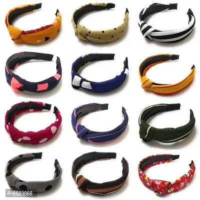 Womens Korean Style Solid Fabric Knot Plastic Hairband for Women (Multicolor) -Set of 12