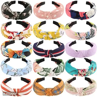 Hair Accessories Korean Style Solid Fabric Knot with Tape Plastic Hairband Headband for Girls and Woman -12 Pieces (Random) Multi Color