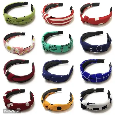 WDESIGNS Women Hair Accessories Korean Style Solid Fabric Knot with Tape Plastic Hairband Headband for Girls and Woman 12 PCS-(RANDOM) Multicolor