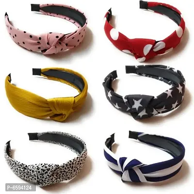 Korean Style Solid Fabric Knot with Tape Plastic Hair band Headband for Girls and Woman 6 PCS