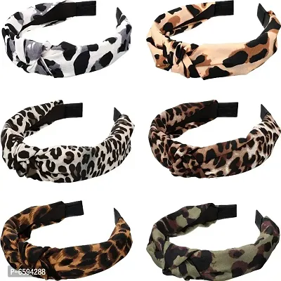 LACE IT Korean Style Solid Fabric Knot with Tape Plastic Hairband Tiger Printed Pack of 6 picsc