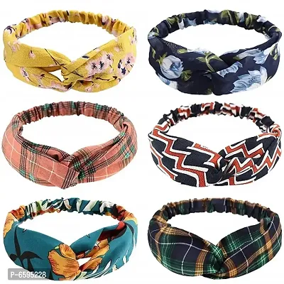 LACE IT Korean Style Solid Plastic Fabric Cross Knot Stretchable Hairband for Girl and Women (Multicolor) - Pack of 6-thumb0