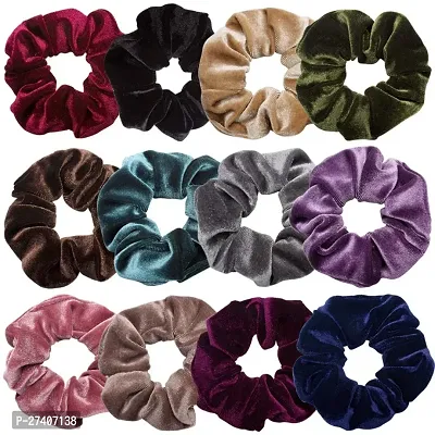 velvet scrunchie rubber band Pack of 6 (Multicolor) for women and girls-thumb0