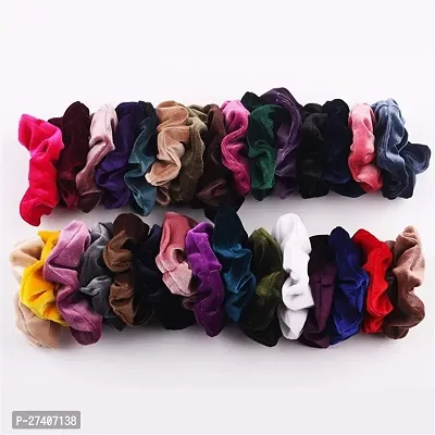 velvet scrunchie rubber band Pack of 6 (Multicolor) for women and girls-thumb2